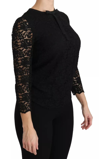Dolce & Gabbana Black Lace Long Sleeve Blouse Nylon Top by Dolce & Gabbana