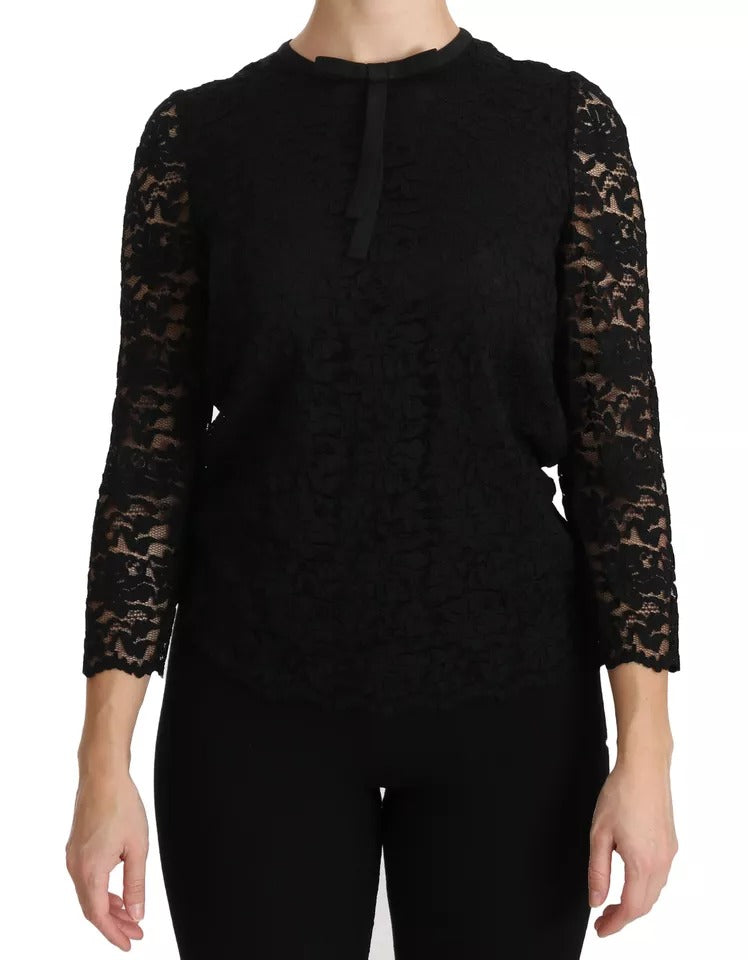 Dolce & Gabbana Black Lace Long Sleeve Blouse Nylon Top by Dolce & Gabbana