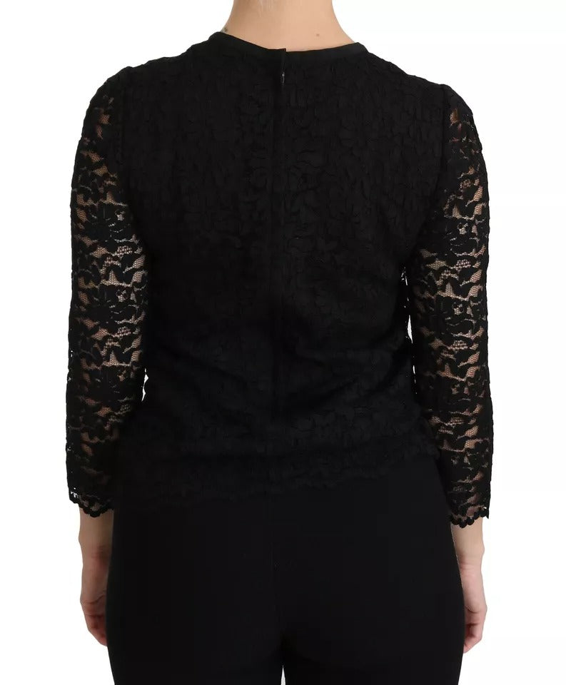 Dolce & Gabbana Black Lace Long Sleeve Blouse Nylon Top by Dolce & Gabbana