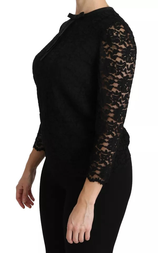 Dolce & Gabbana Black Lace Long Sleeve Blouse Nylon Top by Dolce & Gabbana