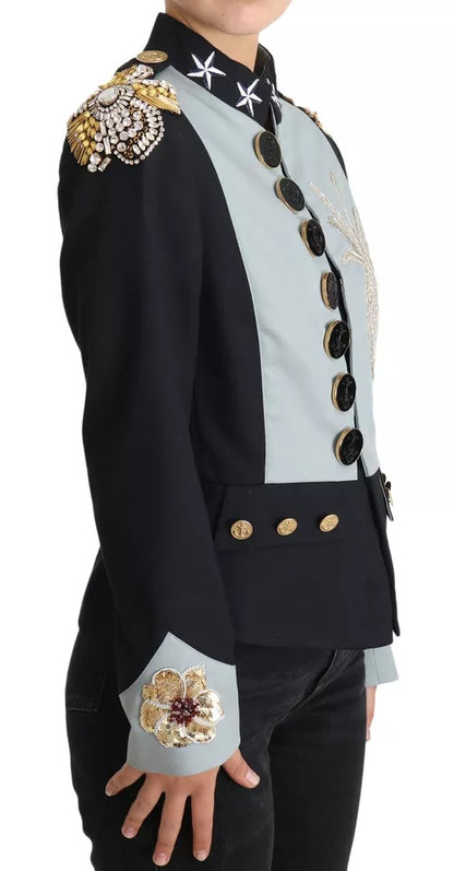Veste en coton ornée de cristaux et de boutons bleus Dolce &amp; Gabbana