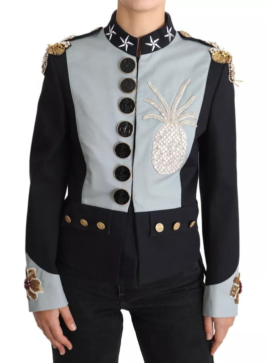 Veste en coton ornée de cristaux et de boutons bleus Dolce &amp; Gabbana