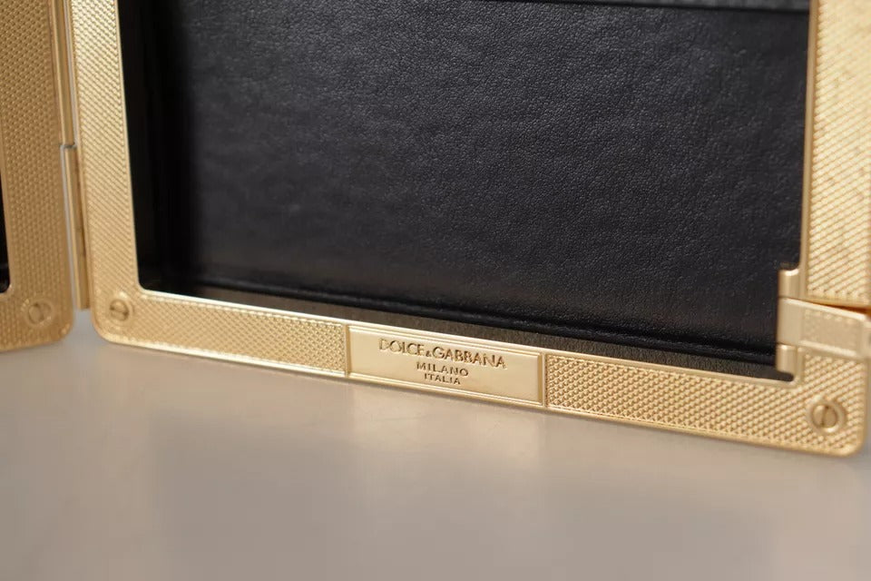 Sac à main de soirée Dolce &amp; Gabbana en soie noire avec cadre doré