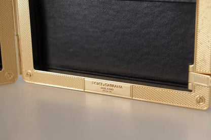 Sac à main de soirée Dolce &amp; Gabbana en soie noire avec cadre doré