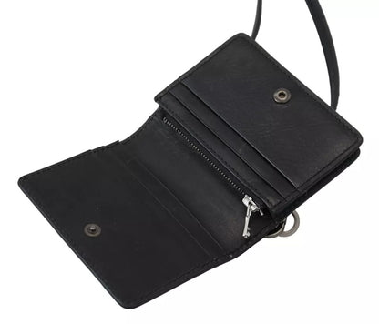 Portefeuille à bandoulière en cuir noir Dolce &amp; Gabbana pour femme