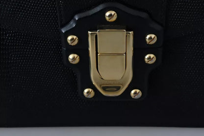 Mini sac à main Dolce &amp; Gabbana en cuir noir et métal doré pour femme, portefeuille Lucia