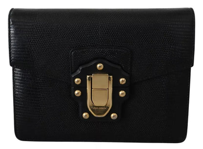 Mini sac à main Dolce &amp; Gabbana en cuir noir et métal doré pour femme, portefeuille Lucia