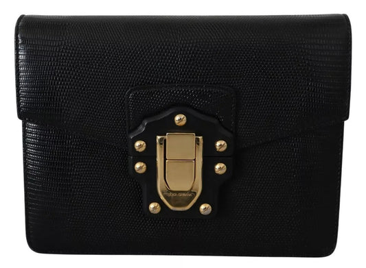 Mini sac à main Dolce &amp; Gabbana en cuir noir et métal doré pour femme, portefeuille Lucia