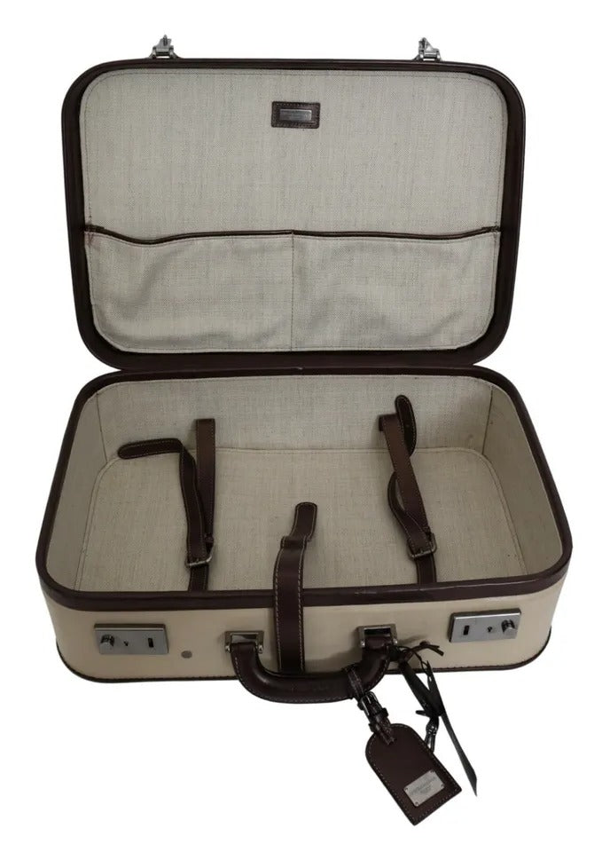 Valise de voyage Dolce &amp; Gabbana en cuir marron et beige pour homme