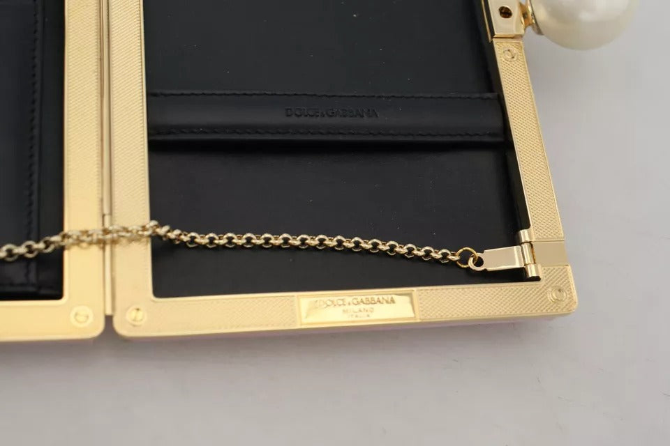 Pochette de soirée Dolce &amp; Gabbana en soie rose avec cadre doré