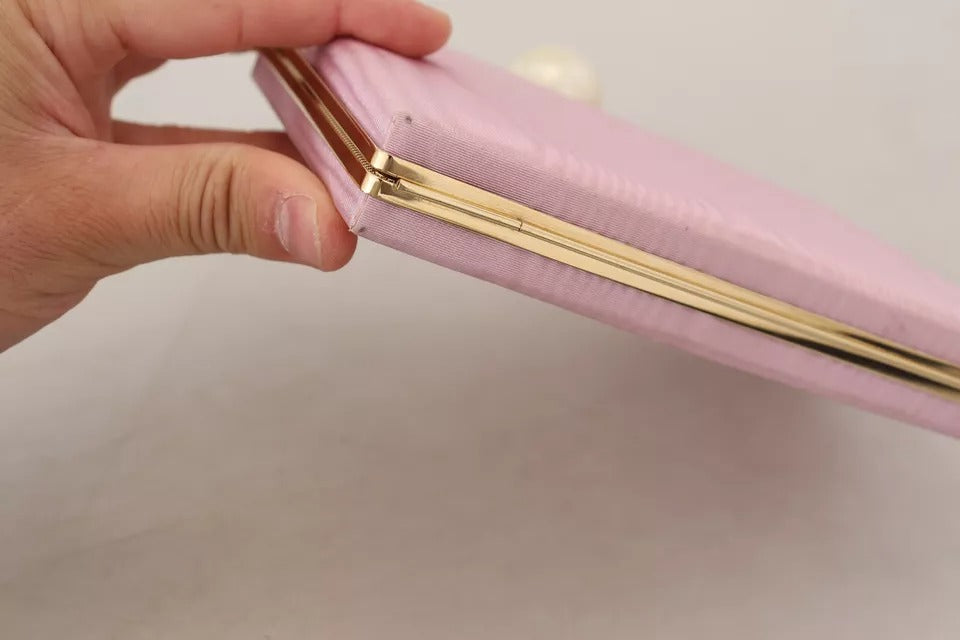 Pochette de soirée Dolce &amp; Gabbana en soie rose avec cadre doré