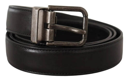 Ceinture Dolce &amp; Gabbana en cuir de veau noir avec boucle en métal et logo vintage
