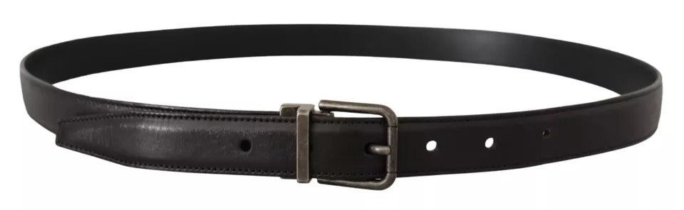 Ceinture Dolce &amp; Gabbana en cuir de veau noir avec boucle en métal et logo vintage