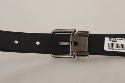 Ceinture Dolce &amp; Gabbana en cuir de veau noir avec boucle en métal et logo vintage