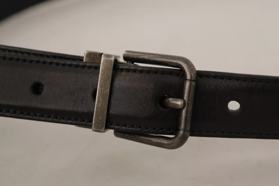 Ceinture Dolce &amp; Gabbana en cuir de veau noir avec boucle en métal et logo vintage