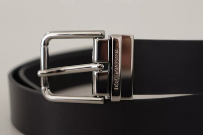 Ceinture Dolce &amp; Gabbana en cuir de veau noir avec boucle en métal gravée du logo