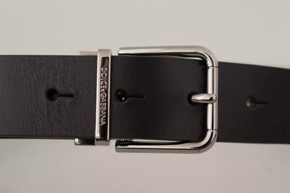 Ceinture Dolce &amp; Gabbana en cuir de veau noir avec boucle en métal gravée du logo