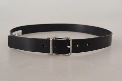 Ceinture Dolce &amp; Gabbana en cuir de veau noir avec boucle en métal gravée du logo