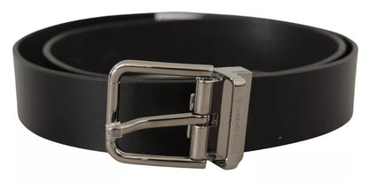 Ceinture Dolce &amp; Gabbana en cuir de veau noir avec boucle en métal gravée du logo