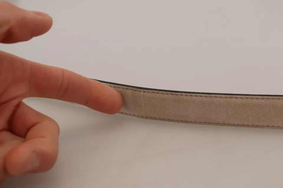 Ceinture Dolce &amp; Gabbana en cuir velours beige avec boucle en métal doré