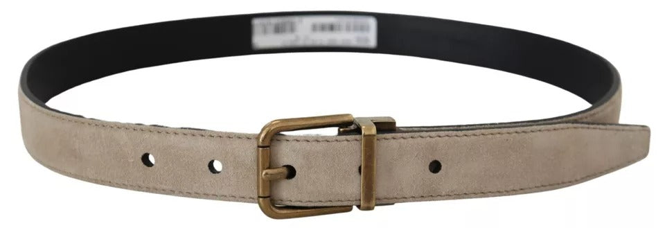 Ceinture Dolce &amp; Gabbana en cuir velours beige avec boucle en métal doré