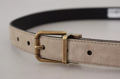 Ceinture Dolce &amp; Gabbana en cuir velours beige avec boucle en métal doré
