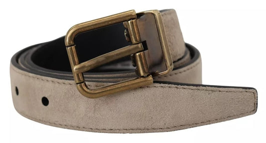 Ceinture Dolce &amp; Gabbana en cuir velours beige avec boucle en métal doré