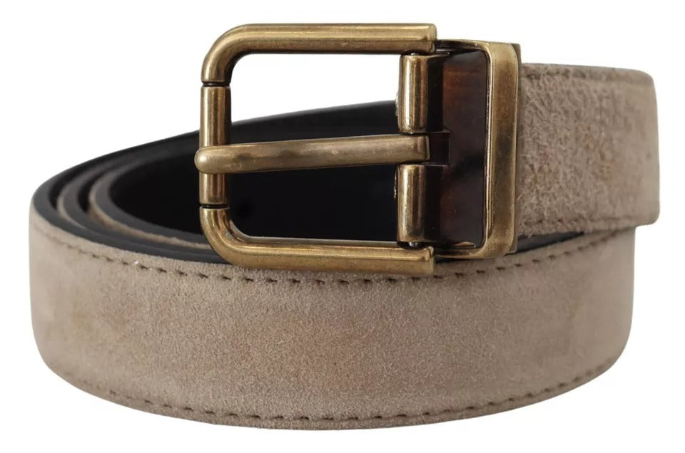 Ceinture Dolce &amp; Gabbana en cuir velours beige avec boucle en métal doré