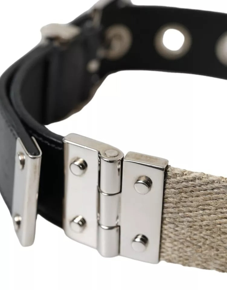 Ceinture Dolce &amp; Gabbana en cuir noir et beige avec boucle en métal argenté