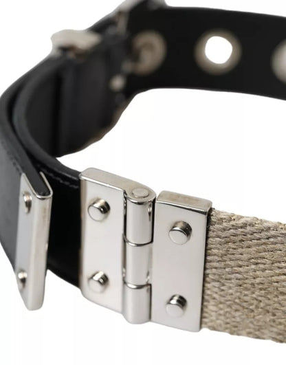 Ceinture Dolce &amp; Gabbana en cuir noir et beige avec boucle en métal argenté