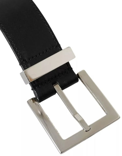 Ceinture Dolce &amp; Gabbana en cuir noir et beige avec boucle en métal argenté