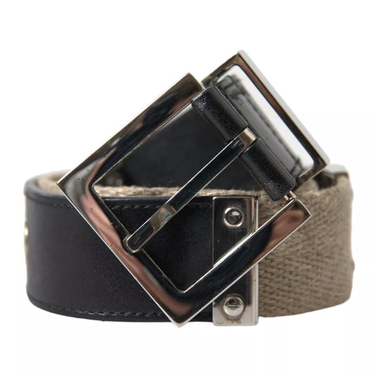 Ceinture Dolce &amp; Gabbana en cuir noir et beige avec boucle en métal argenté