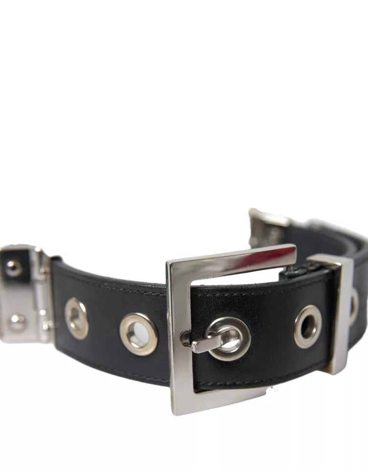 Ceinture Dolce &amp; Gabbana en cuir noir et beige avec boucle en métal argenté
