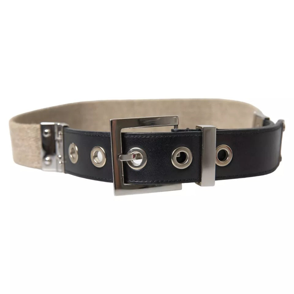 Ceinture Dolce &amp; Gabbana en cuir noir et beige avec boucle en métal argenté
