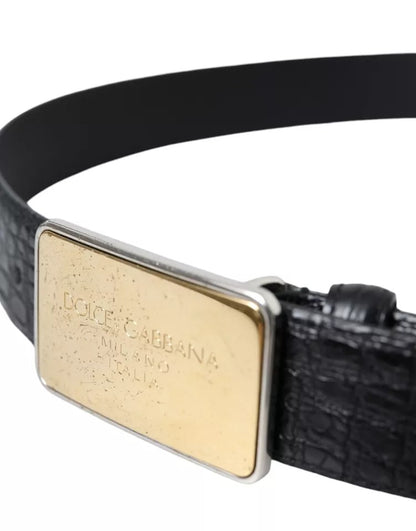 Ceinture Dolce &amp; Gabbana en cuir exotique noir avec boucle en métal doré
