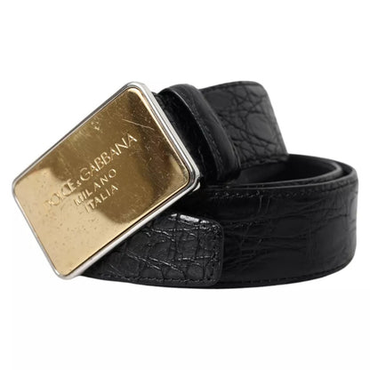 Ceinture Dolce &amp; Gabbana en cuir exotique noir avec boucle en métal doré