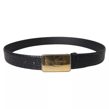 Ceinture Dolce &amp; Gabbana en cuir exotique noir avec boucle en métal doré