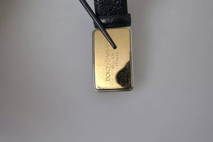 Ceinture Dolce &amp; Gabbana en cuir exotique noir avec boucle en métal doré