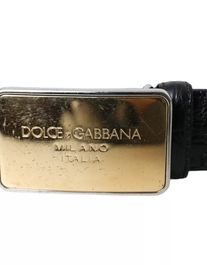 Ceinture Dolce &amp; Gabbana en cuir exotique noir avec boucle en métal doré