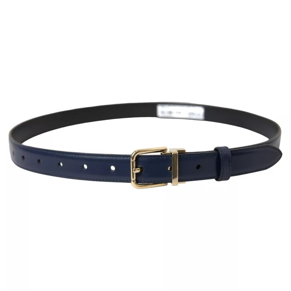 Ceinture Dolce &amp; Gabbana en cuir bleu avec boucle en métal doré pour homme