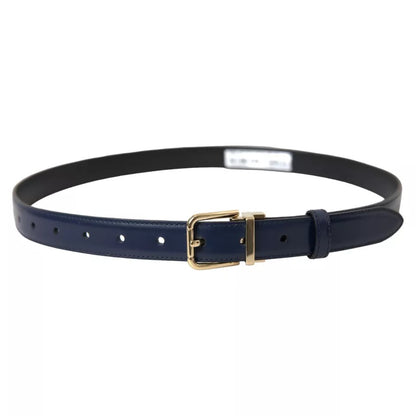 Ceinture Dolce &amp; Gabbana en cuir bleu avec boucle en métal doré pour homme