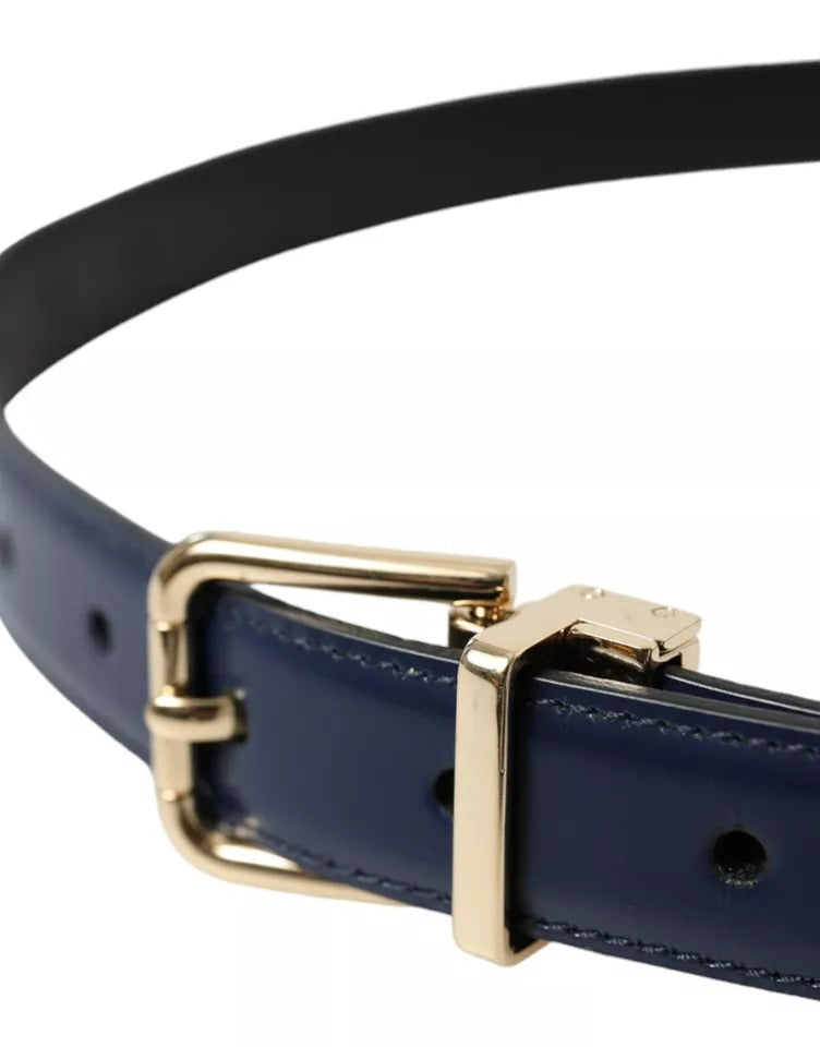 Ceinture Dolce &amp; Gabbana en cuir bleu avec boucle en métal doré pour homme