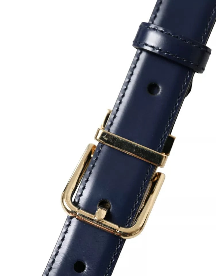 Ceinture Dolce &amp; Gabbana en cuir bleu avec boucle en métal doré pour homme