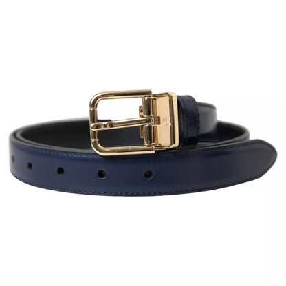 Ceinture Dolce &amp; Gabbana en cuir bleu avec boucle en métal doré pour homme