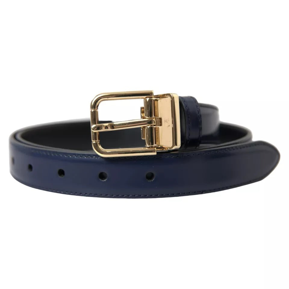 Ceinture Dolce &amp; Gabbana en cuir bleu avec boucle en métal doré pour homme