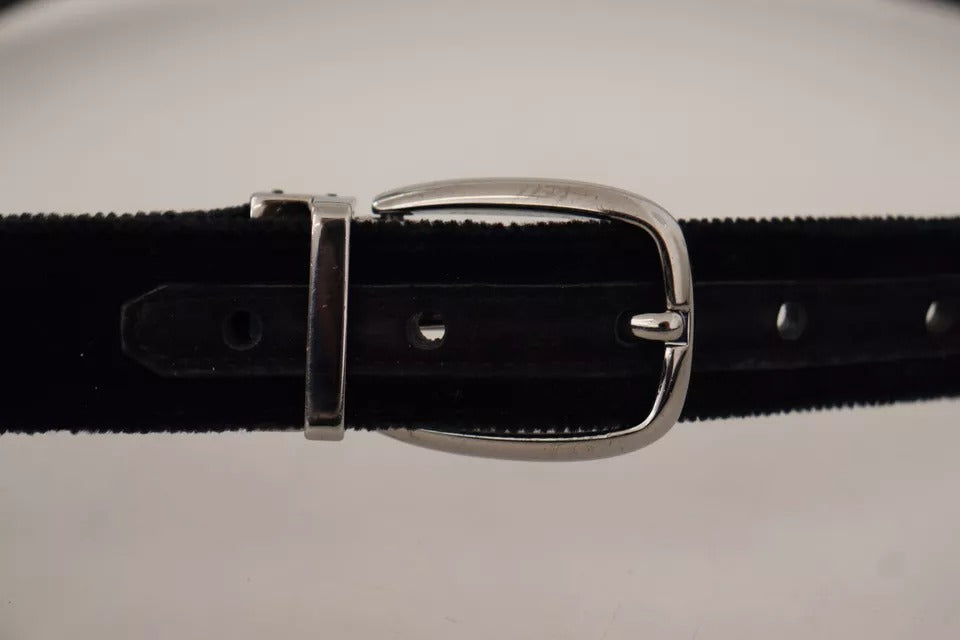 Ceinture Dolce &amp; Gabbana en velours noir avec boucle logo en métal argenté