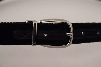 Ceinture Dolce &amp; Gabbana en velours noir avec boucle logo en métal argenté