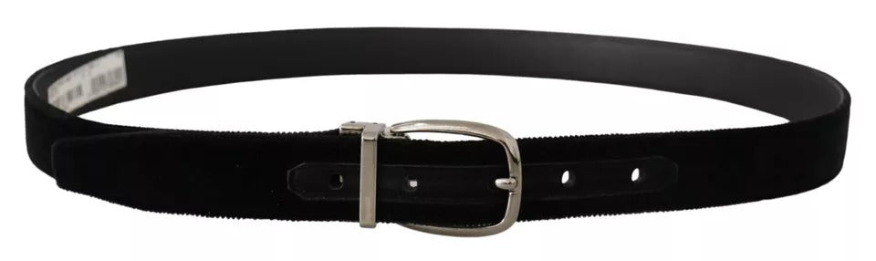Ceinture Dolce &amp; Gabbana en velours noir avec boucle logo en métal argenté