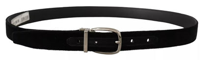 Ceinture Dolce &amp; Gabbana en velours noir avec boucle logo en métal argenté