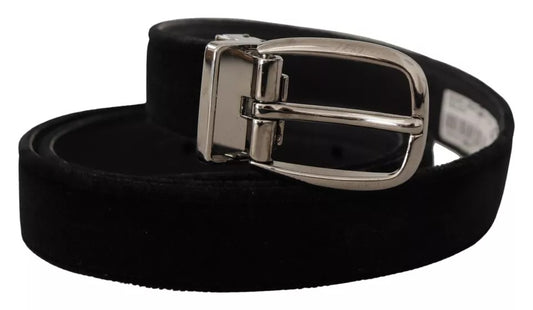 Ceinture Dolce &amp; Gabbana en velours noir avec boucle logo en métal argenté
